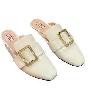 Bally Janesse Mules Women 39 Cream Gold Buckle Pointed Toe Leather Italy Chic